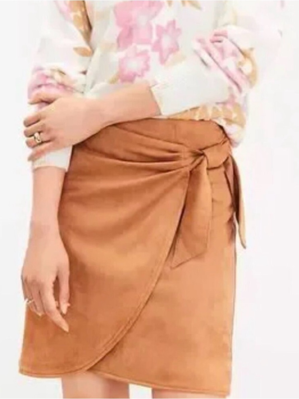 LOFT Camel Asymmetrical Wrap Skirt with Side Tie